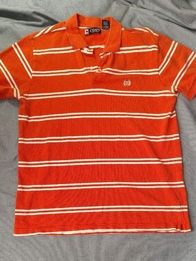 Chaps Orange & White Striped Polo Shirt